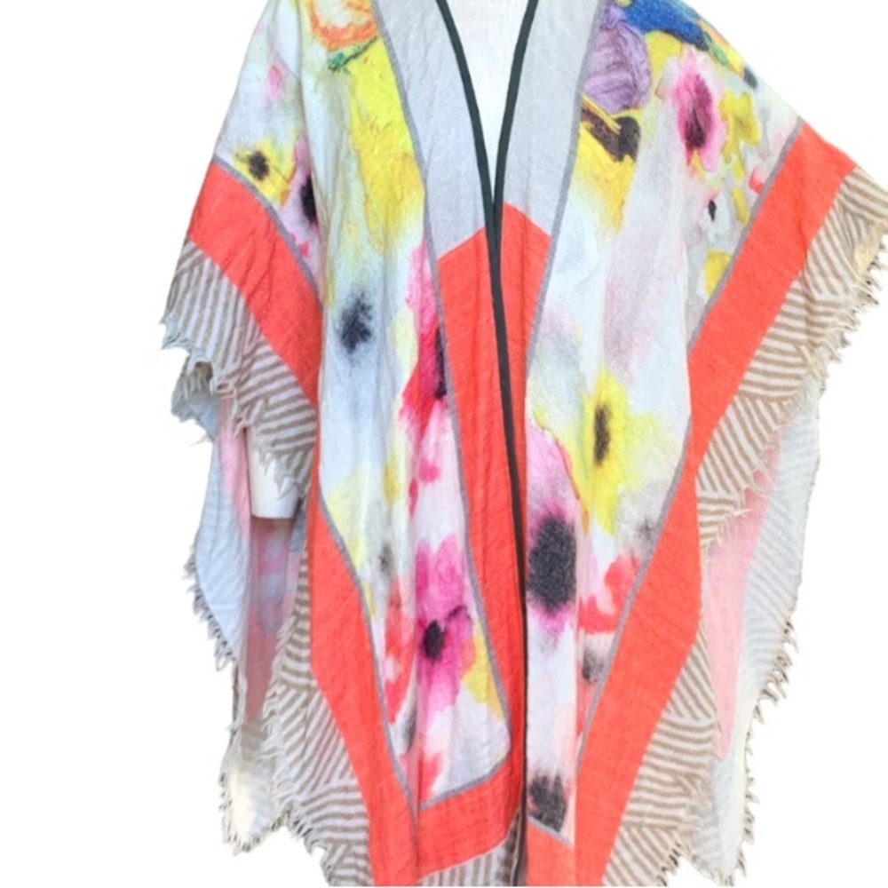 Blank London Floral Multicolor, Wool & Rayon Kimono Poncho